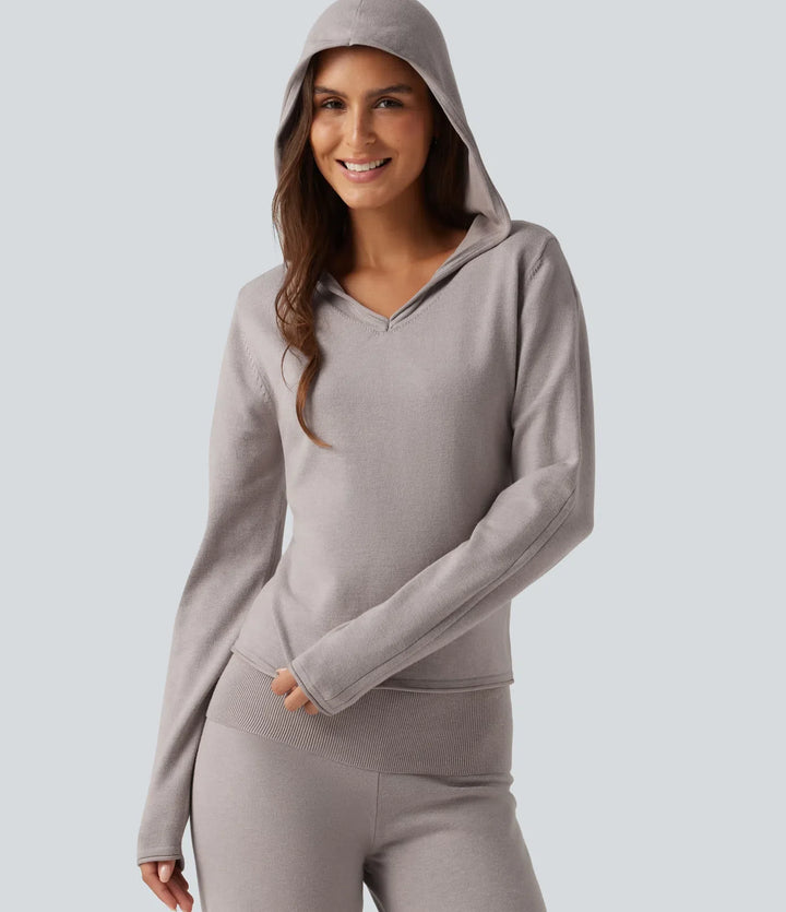 Hooded Long Sleeve Rolled Hem Lounge Sweater