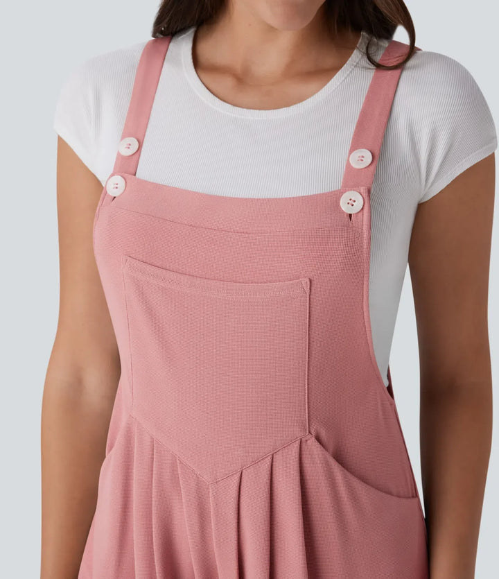 Pockets Capri Waffle Casual Overalls