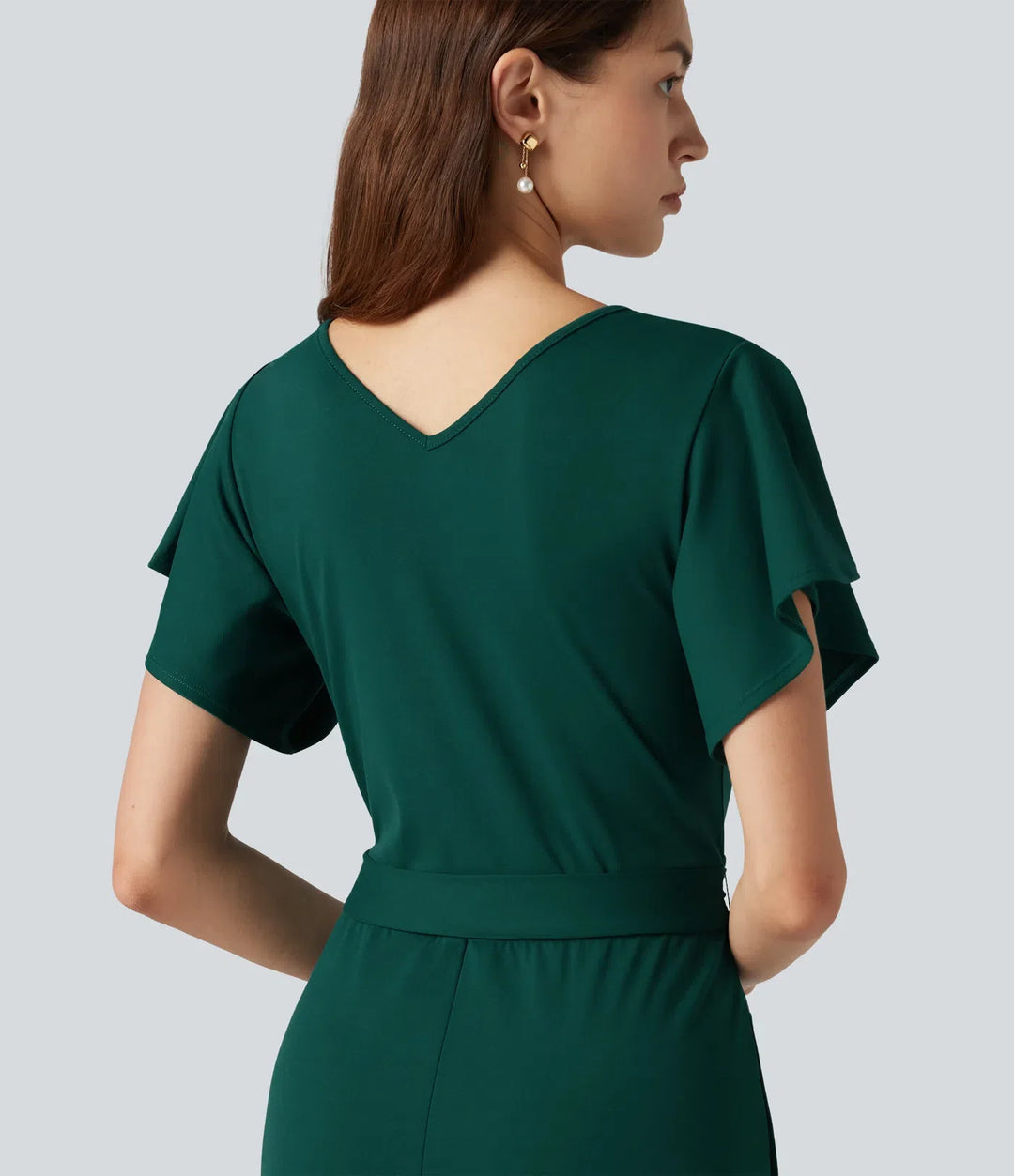 V Neck Short Sleeve Tie Side Baggy Casual Jumpsuit with Pockets-Easy Peezy Edition
