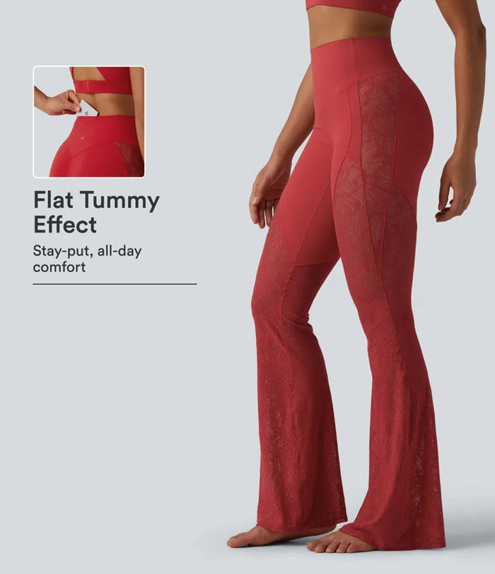 Halara UltraSculpt High Waisted Tummy Control Contrast Lace Yoga Flare Leggings with Pocket
