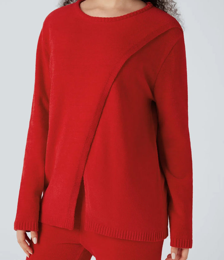 Round Neck Long Sleeve Sweater Knit Lounge Top