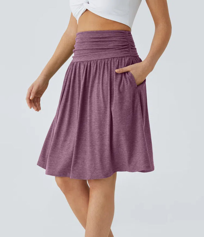 High Waisted Ruched Pocket Flowy Skirt