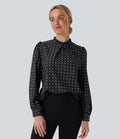 Frill Mock-neck Polka Dot Work Blouse