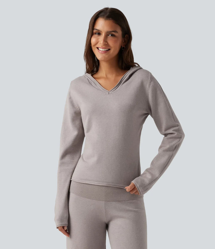 Hooded Long Sleeve Rolled Hem Lounge Sweater