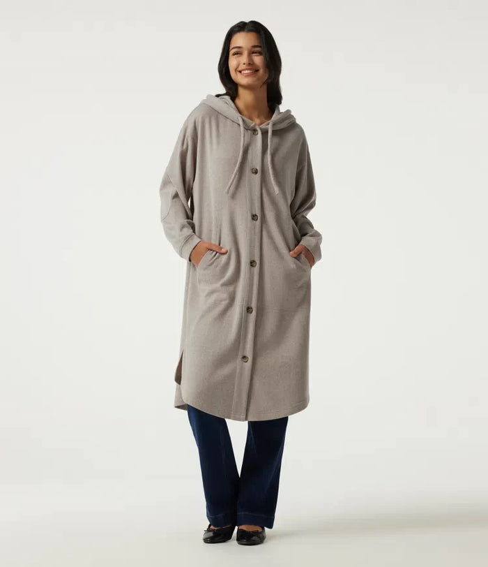 Hooded Long Sleeve Longline Casual Jacket with Pockets