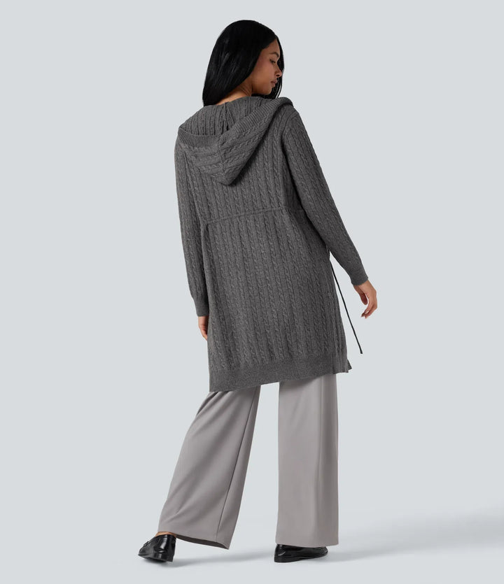 Hooded Long Sleeve Drawstring Casual Longline Cardigan