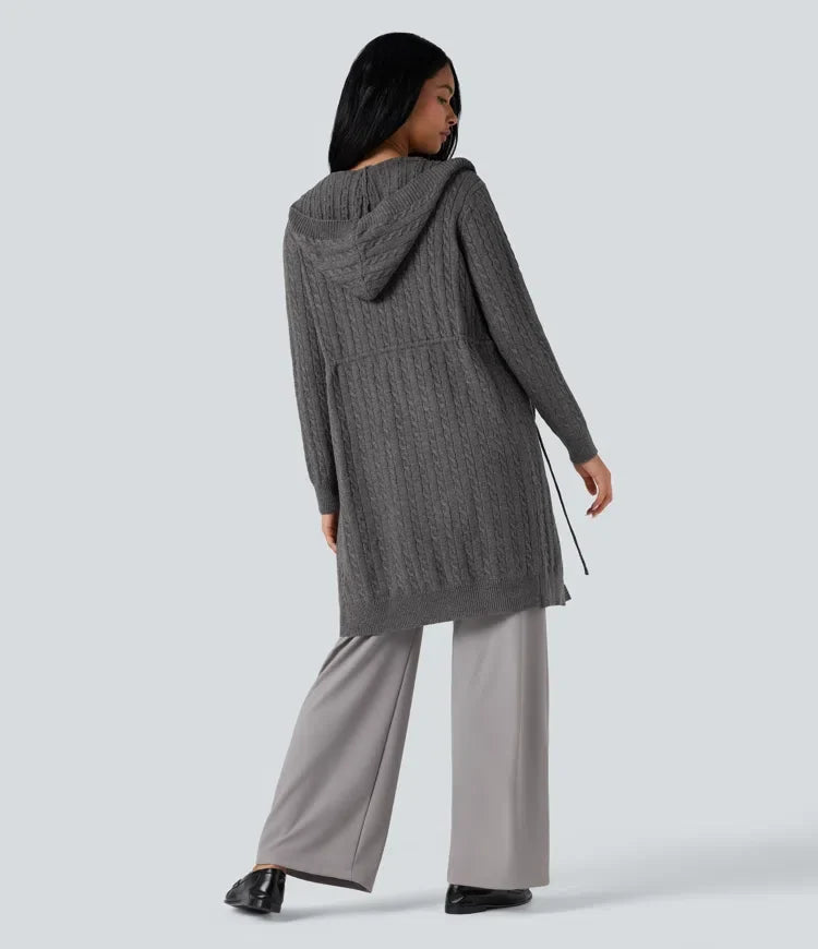 Hooded Long Sleeve Drawstring Casual Longline Cardigan