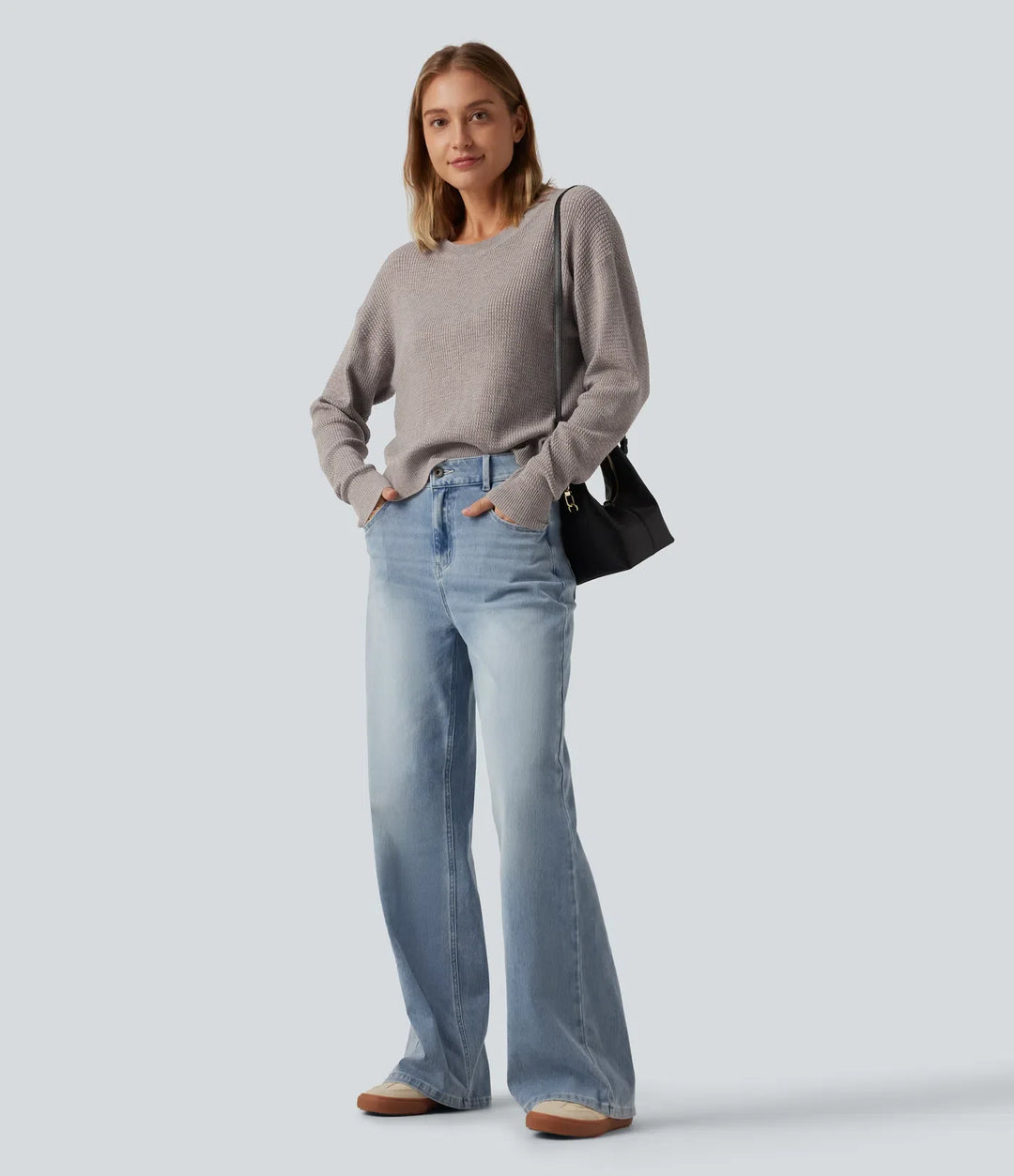 Round Neck Long Sleeve Cut-Out Back Casual Sweater