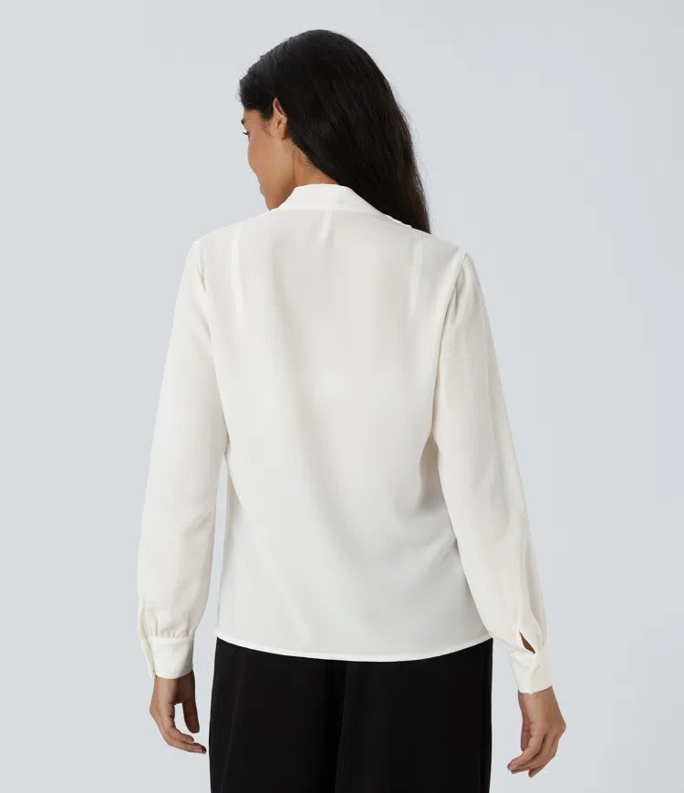 V Neck Long Sleeve Work Blouse