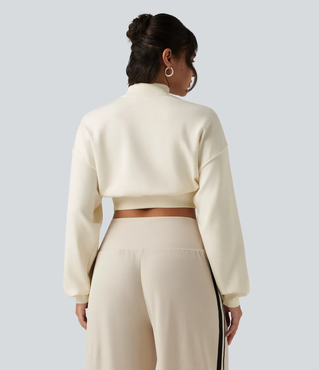 Mock Neck Dropped Long Sleeve Casual Cropped Sweatshirt
