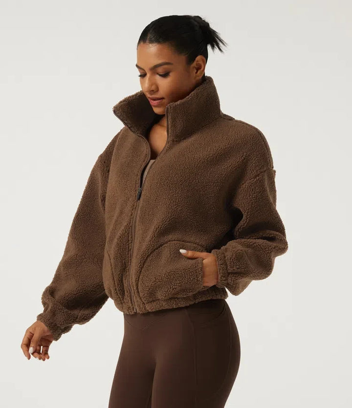 Turtleneck Long Sleeve Yoga Sherpa Jacket with Pockets