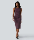 Boat Neck Sleeveless Pencil Midi Work Dress