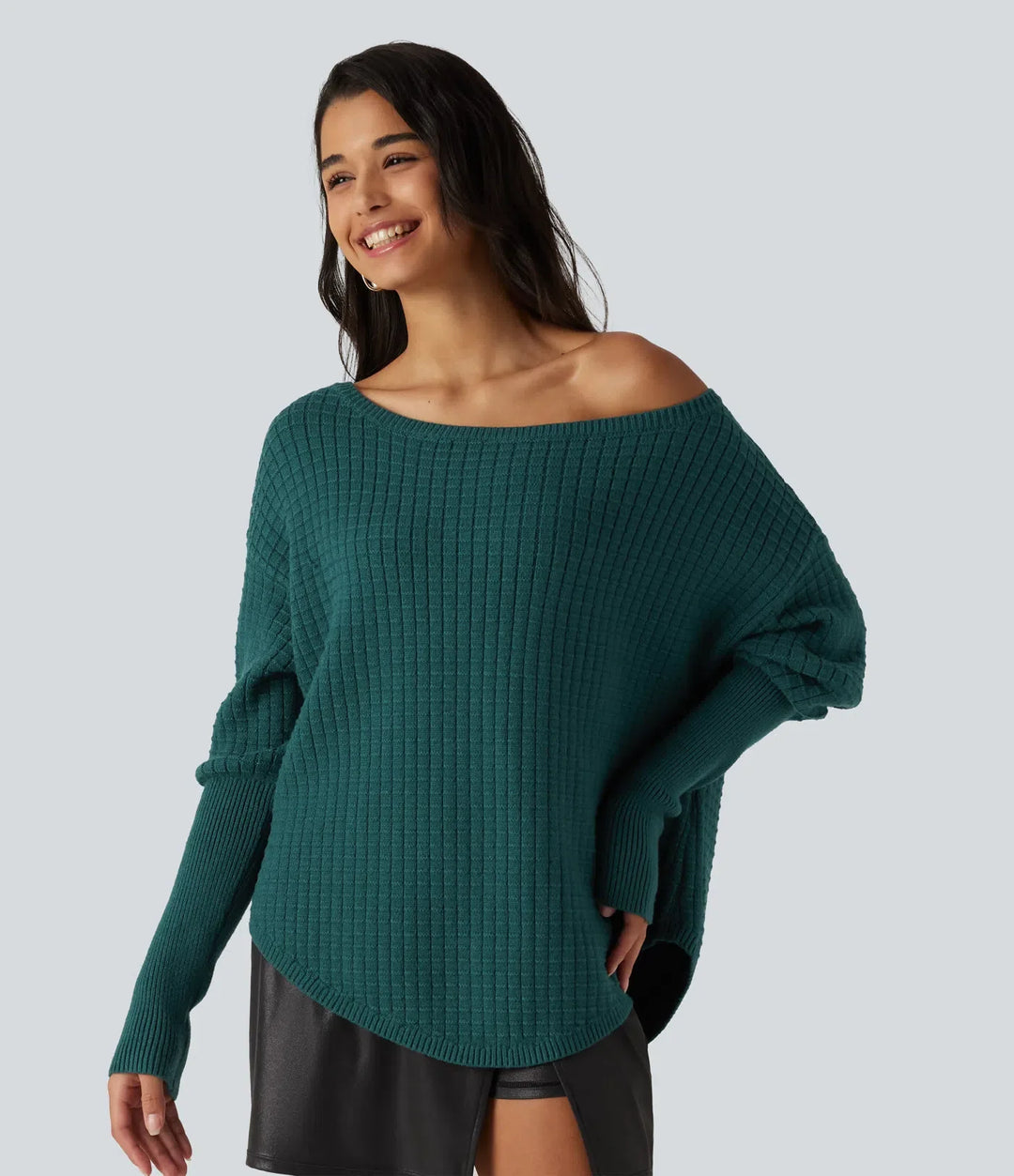 Off Shoulder Batwing Long Sleeve Work Sweater