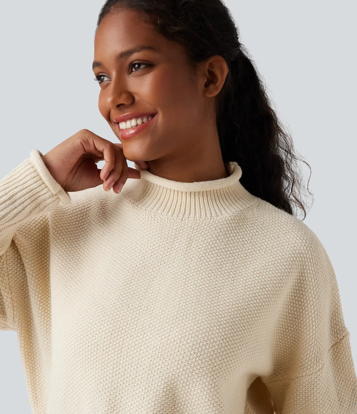 Mock-neck Long Sleeve Casual Sweater