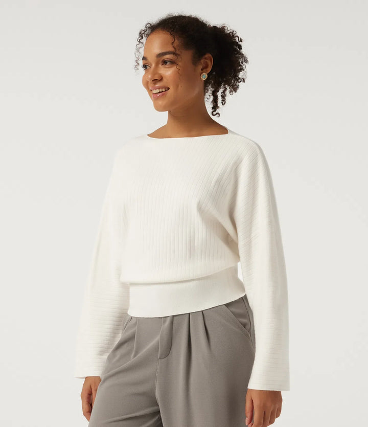 Boat Neck Long Sleeve Work Sweater