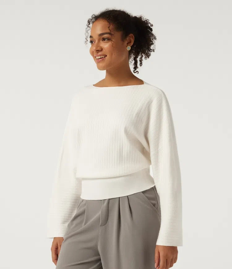 Boat Neck Long Sleeve Work Sweater