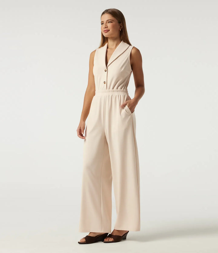 Lapel Collar Sleeveless Straight Leg Work Jumpsuit with Pockets - Easy Peezy Edition