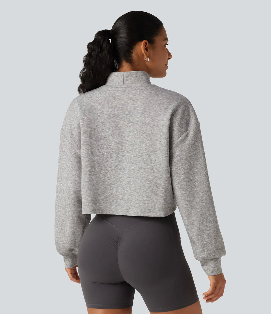 Mock Neck Long Sleeve Relaxed Cropped Casual Sweatshirt