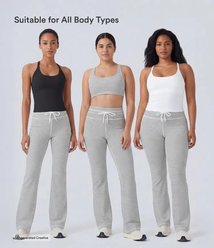 High Waisted Drawstring Stripe Flare Yoga Pants with Pockets