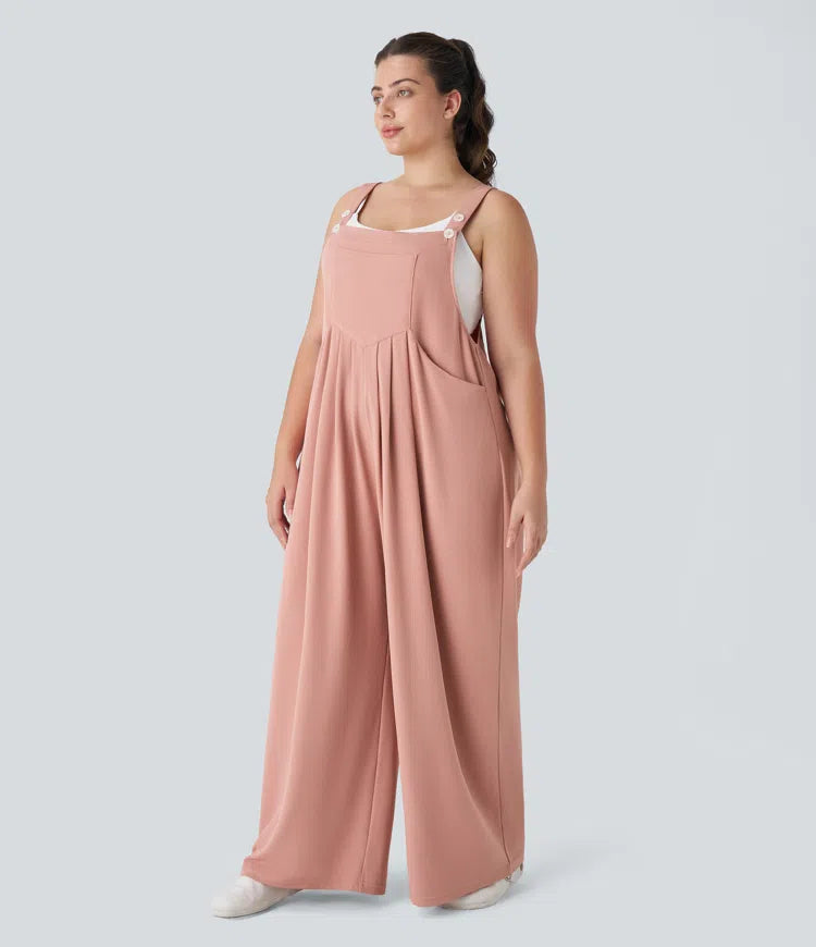 Pockets Waffle Casual Plus Size Overalls