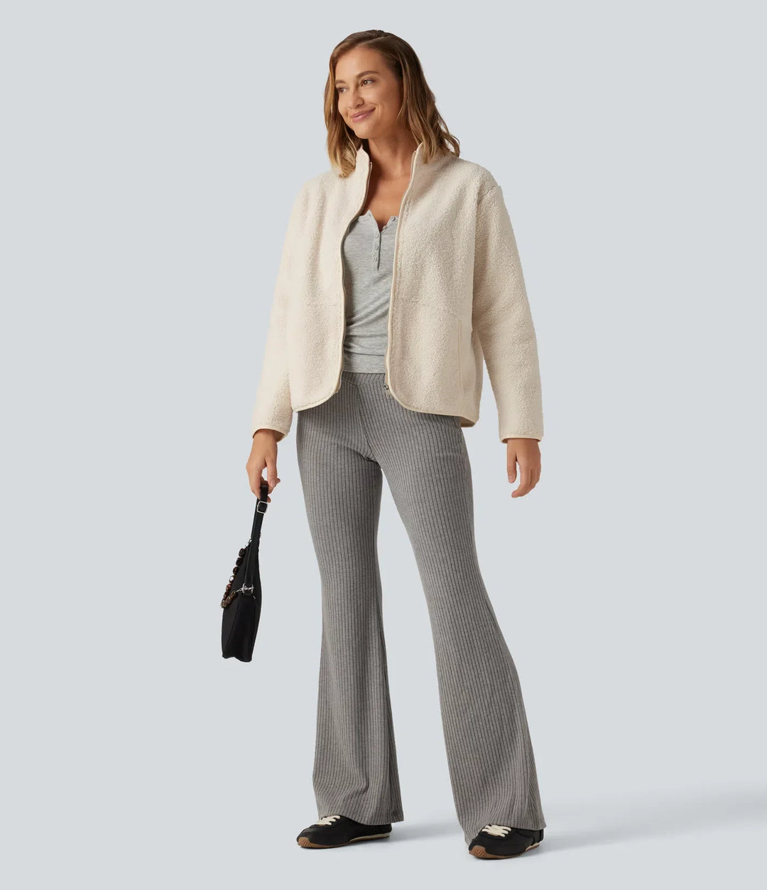 Long Sleeve Casual Sherpa Jacket with Pockets