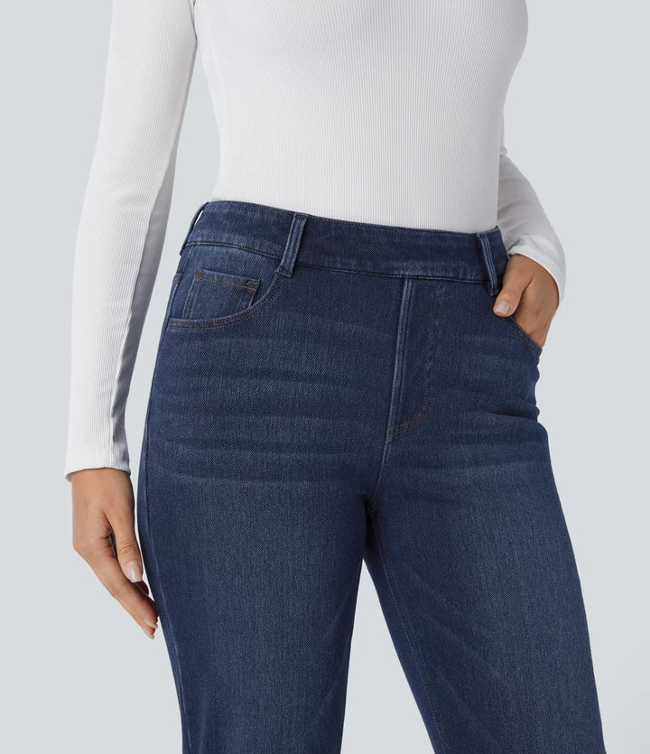 Halara Flex Denim Heat High Waisted Pockets Straight Leg Washed Casual Jeans