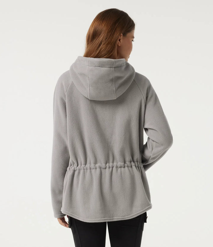 Hooded Long Sleeve Drawstring Curved Hem Fleece Casual Coat with Pockets