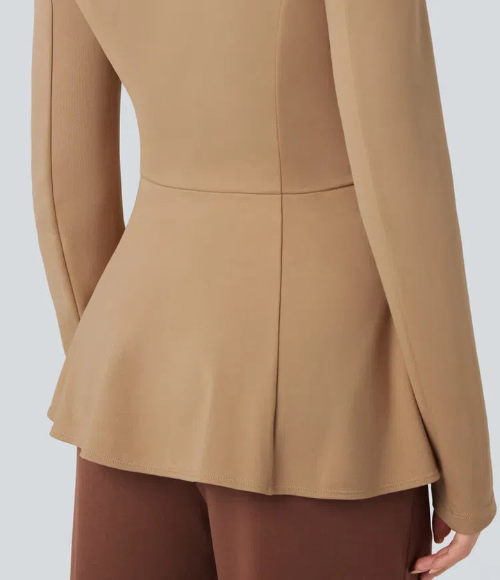 Halara Flex Shawl Collar Long Sleeve Ruffle Hem Work Coat