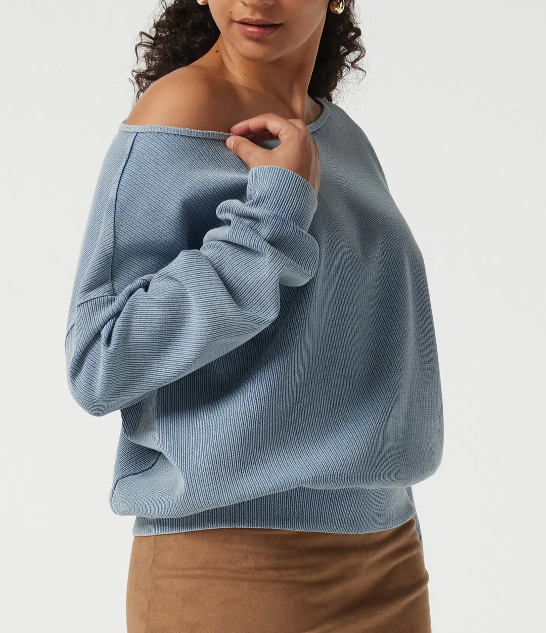 Boat Neck Batwing Long Sleeve Casual Sweatshirt