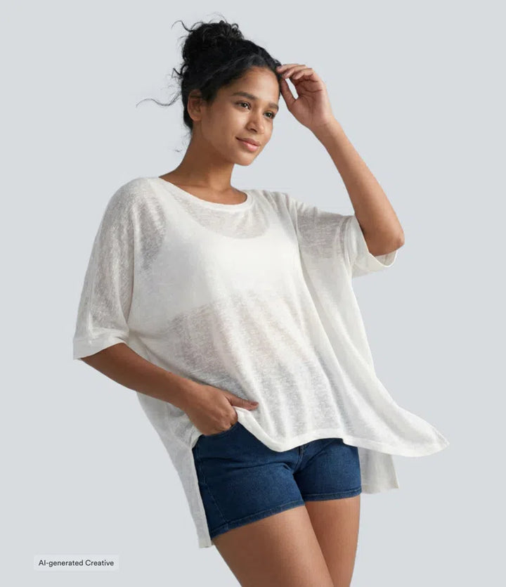 Asymmetric Hem Sheer Oversize Casual Top