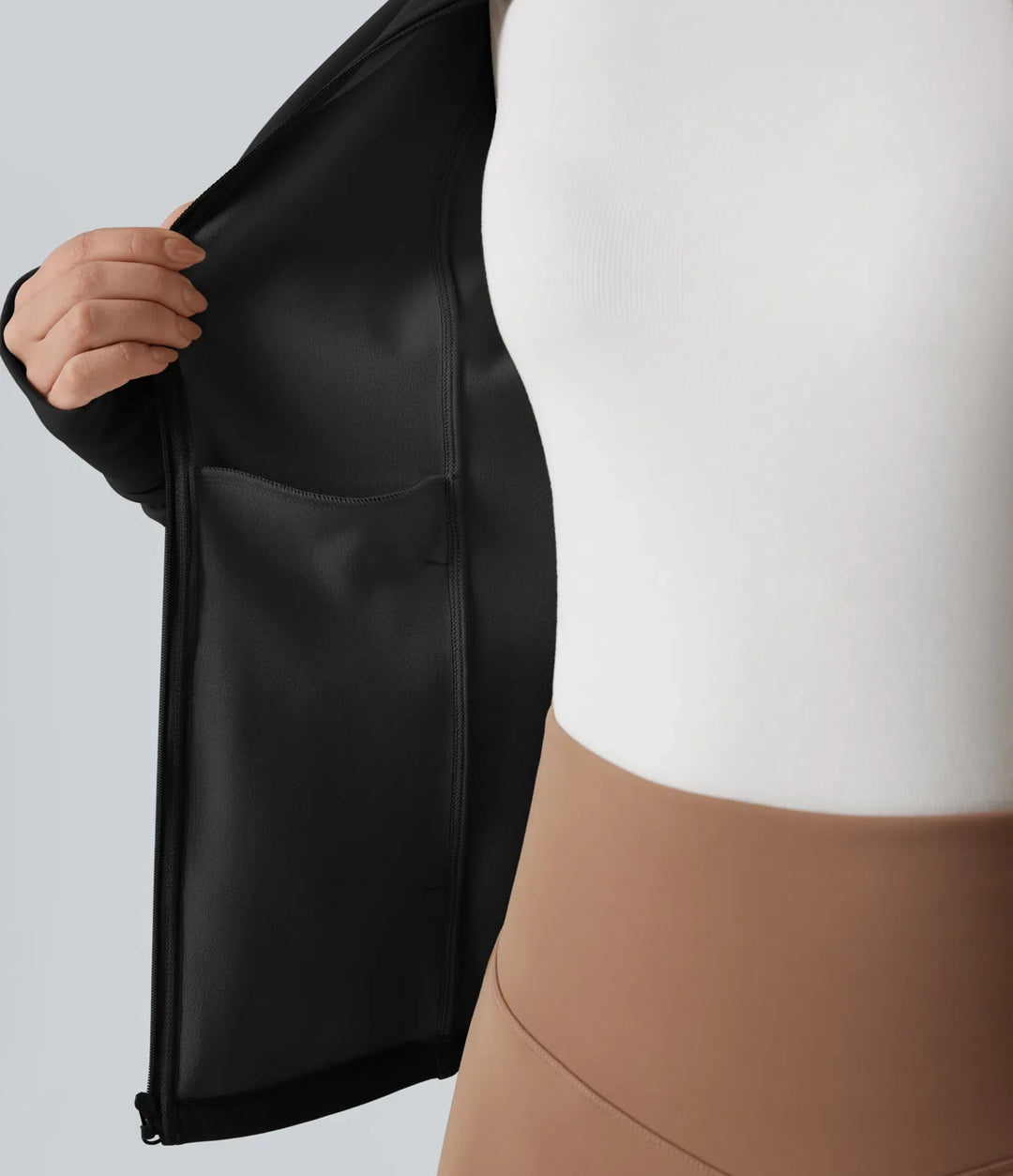 Long Sleeve Thumb Hole Fleece Workout Jacket with Pockets