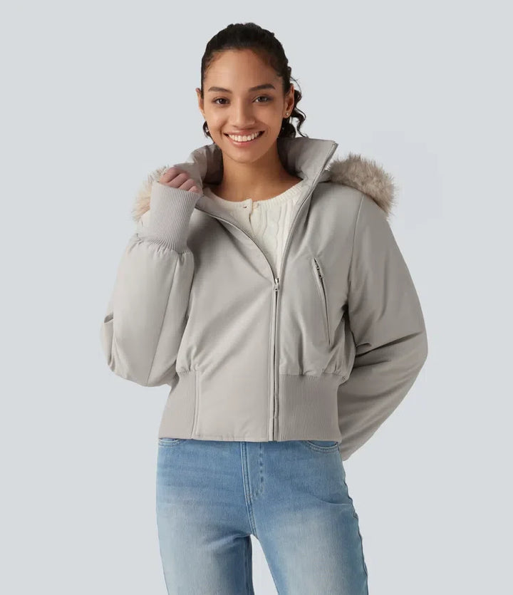 Hooded Long Sleeve Casual Padded Jacket with Pockets and Thumbholes