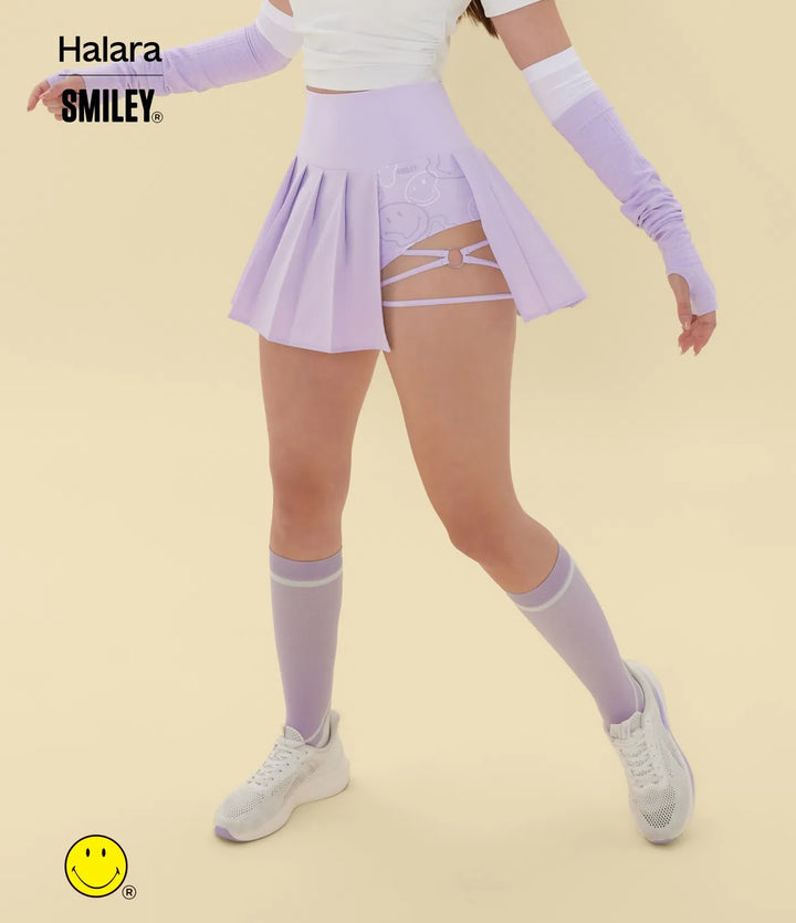 Halara X Smiley® Breezeful High Waisted Pleated 2-in-1 Asymmetric Hem Quick Dry Mini Dance Skirt with Pockets