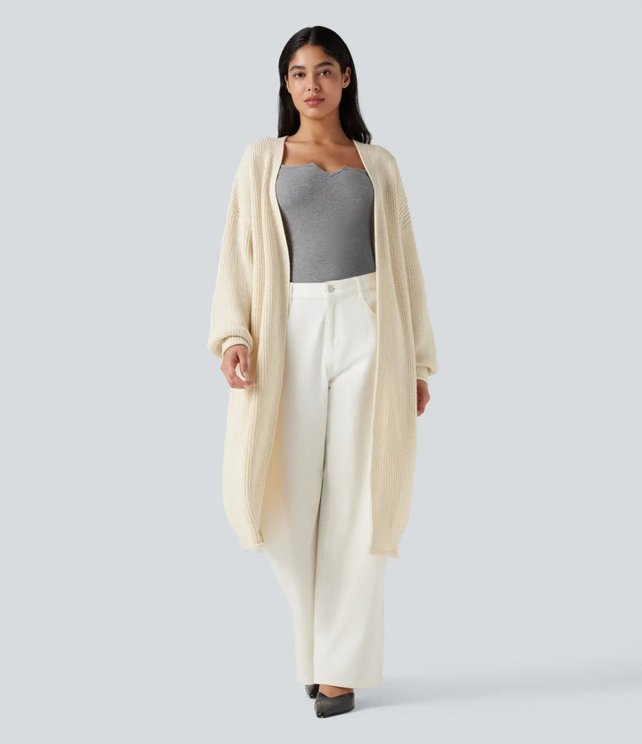 Long Sleeve Open Front Longline Sweater Knit Work Cardigan