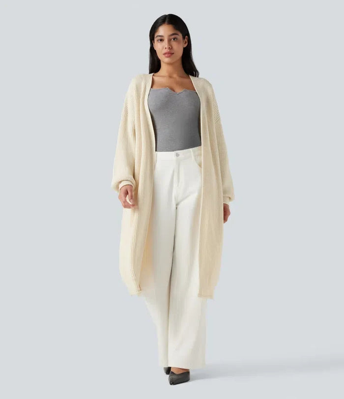 Long Sleeve Open Front Longline Sweater Knit Work Cardigan