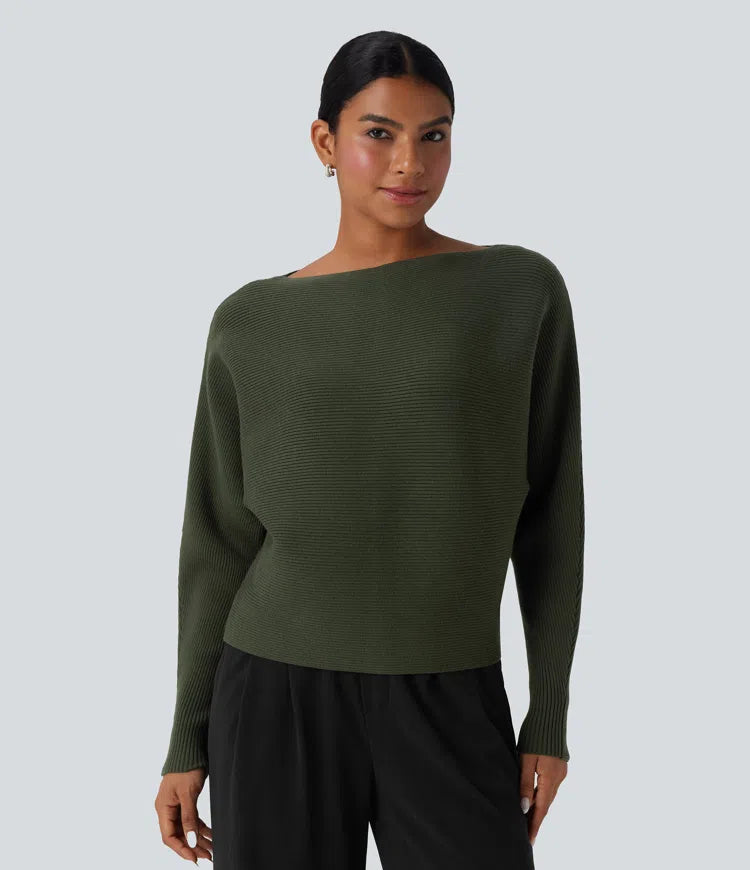 Boat Neck Batwing Sleeve Casual Sweater