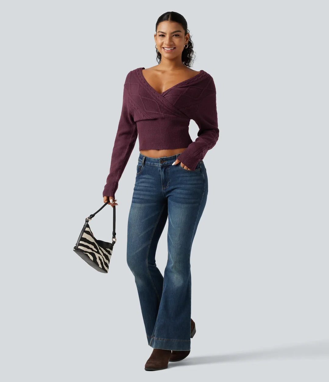 V Neck Long Sleeve V Back Casual Sweater