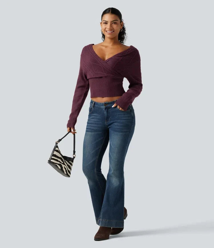 V Neck Long Sleeve V Back Casual Sweater