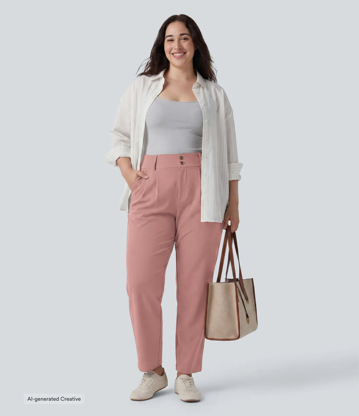 Plus Size Halara Flex High Waisted Tapered Waffle Work Pants with Pockets