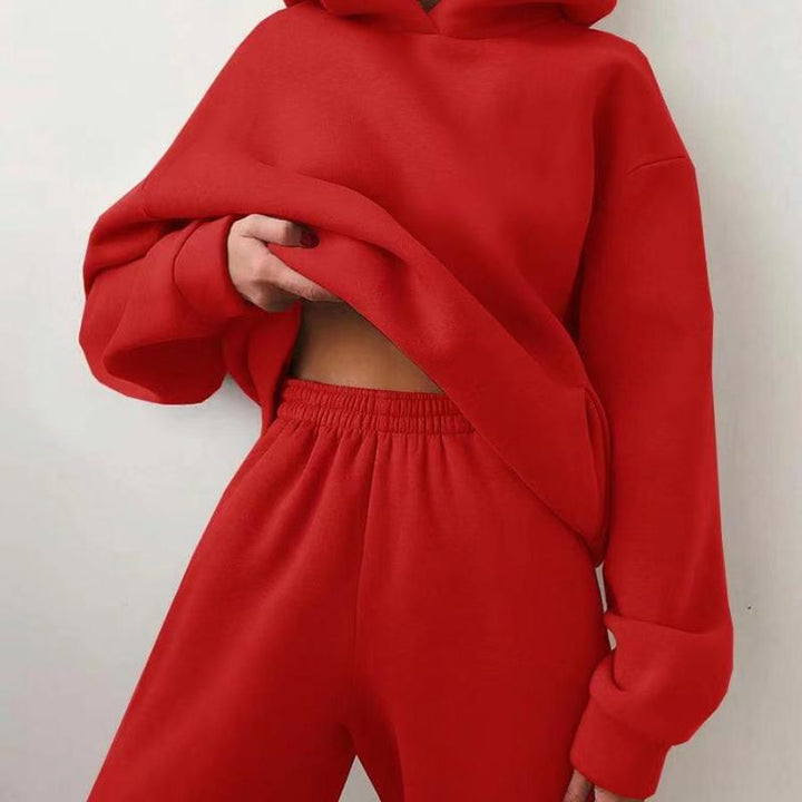 Woman in a matching hoodie sweatsuit