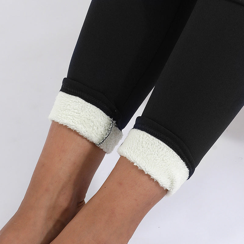 Woman wearing fleece lined leggings