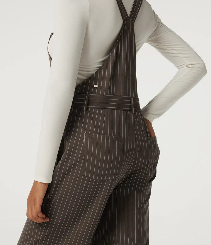 Square Neck Straight Leg Stripe Casual Overalls with Pockets