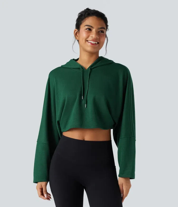 Hooded Dropped Shoulder Cropped Relaxed Casual Sweatshirt
