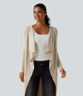 Ribbed Knit Open Front Long Sleeve Casual Longline Waterfall Cardigan with Pockets