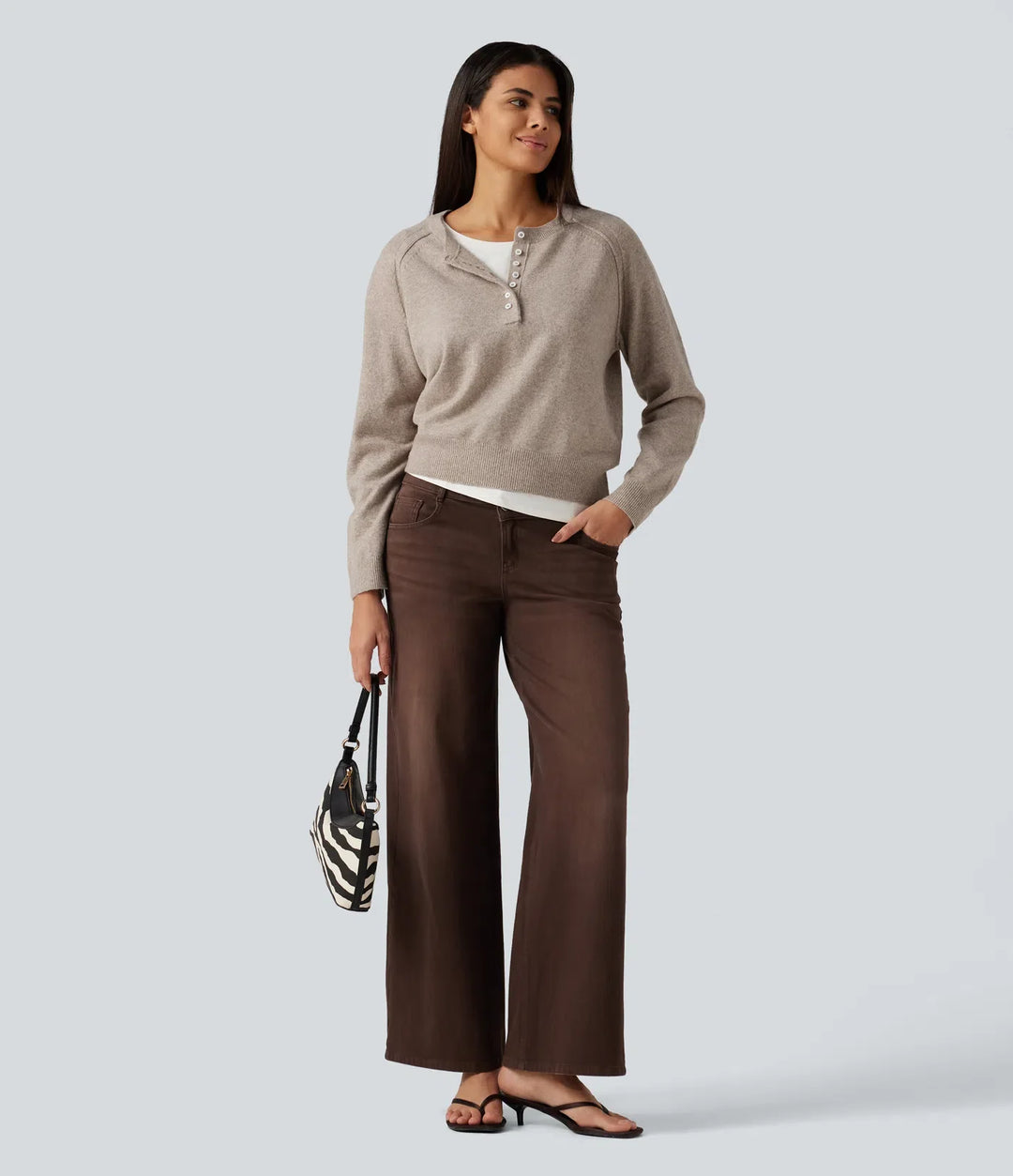 Henley Neck Long Sleeve Casual Sweater