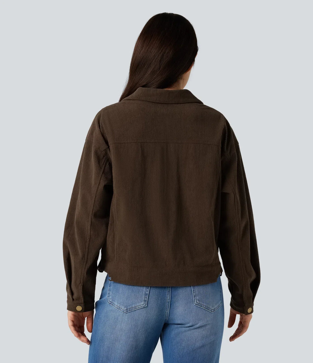 Long Sleeve Button Fly Corduroy Casual Shacket Jacket with Pockets