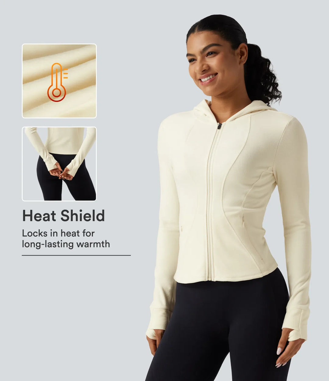 Stand Collar Long Sleeve Fleece Slim Yoga Track Jacket with Thumb Hole and Pockets