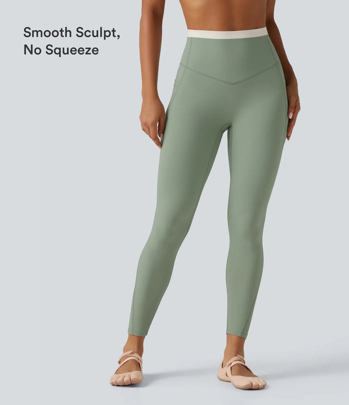 Halara UltraSculpt High Waisted Tummy Control Color Block Skinny Yoga Leggings with Pockets