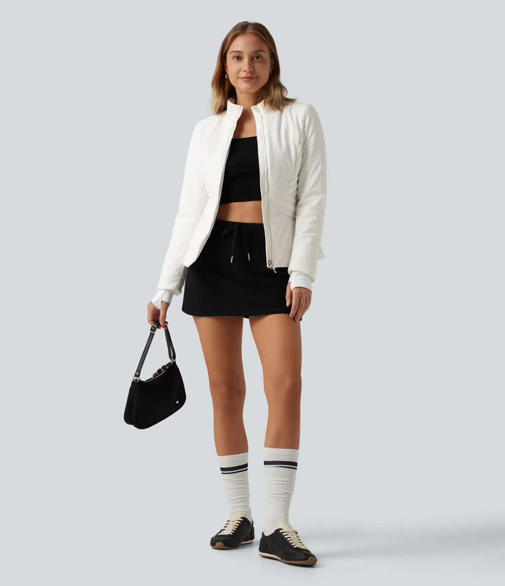 PuffFlex Long Sleeve Double Zipper Casual Padded Jacket with Pockets