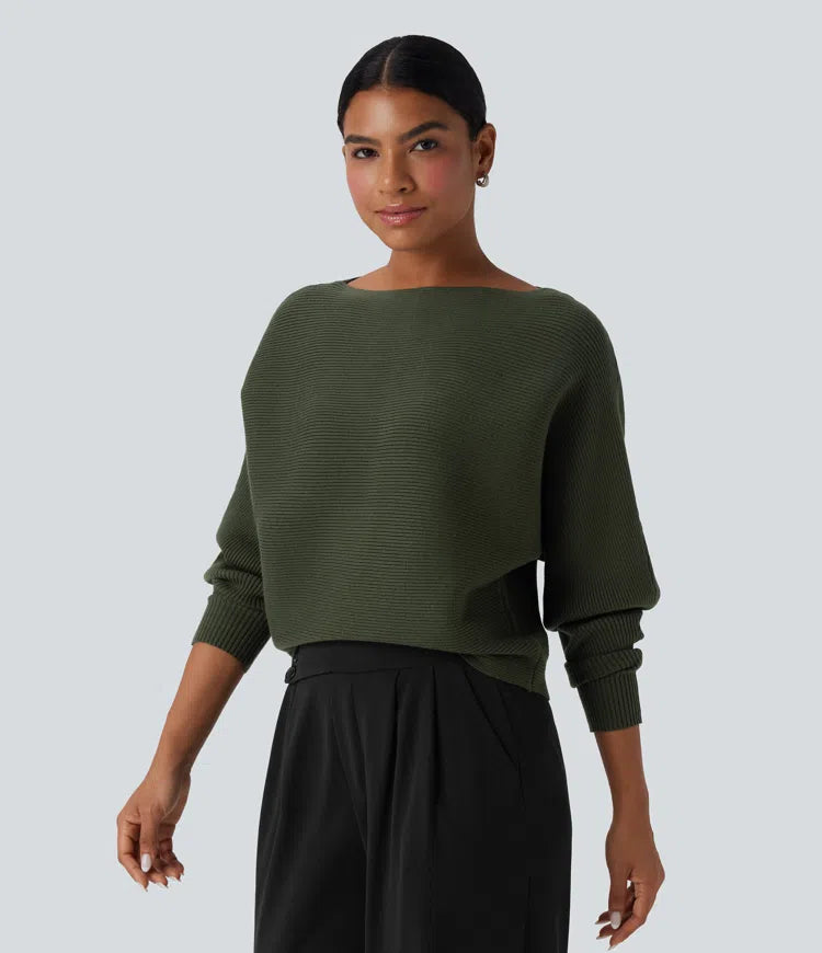 Boat Neck Batwing Sleeve Casual Sweater